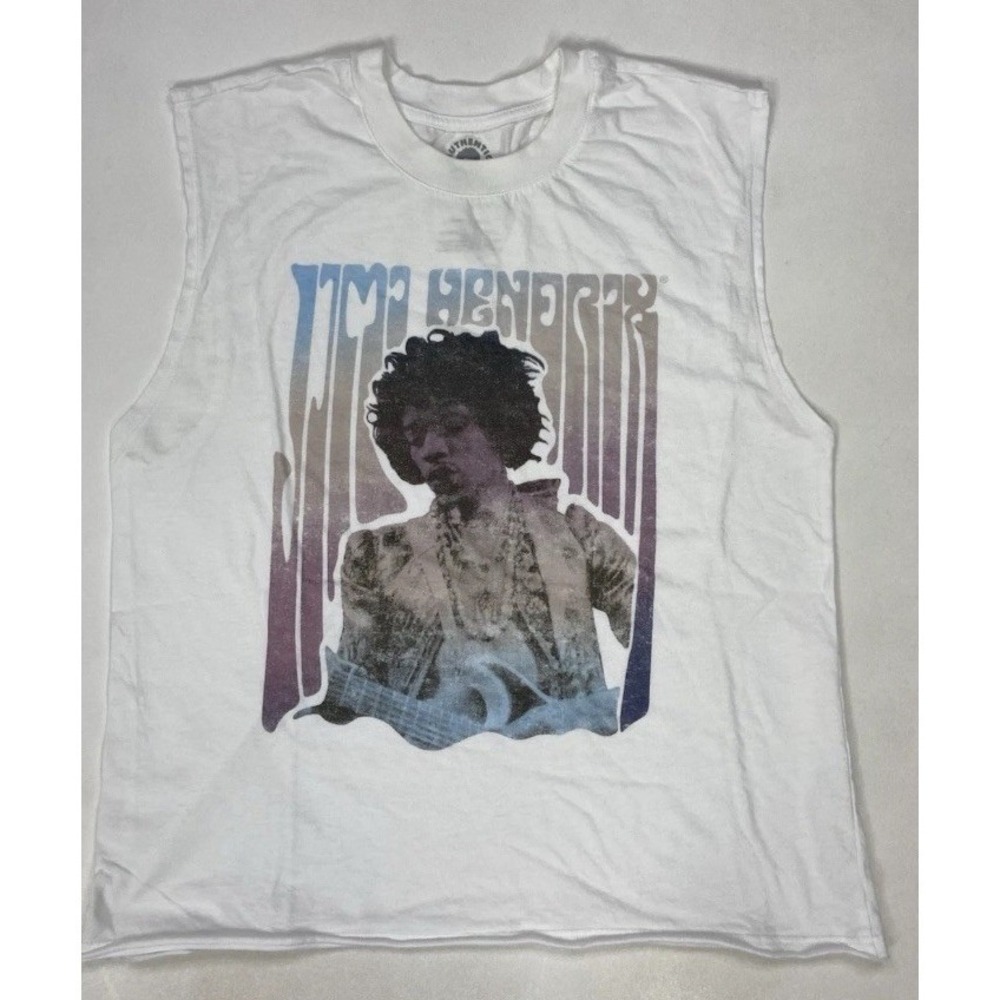 Jimi Hendrix Graphic Tee Women XL White NWT Sleeveless Retro Music Muscle Shirt